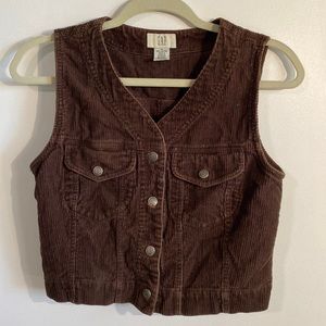Vintage Gap Corduroy Vest Chocolate Brown Cropped Medium